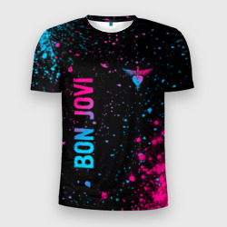 Мужская футболка 3D Slim Bon Jovi - neon gradient: надпись, символ