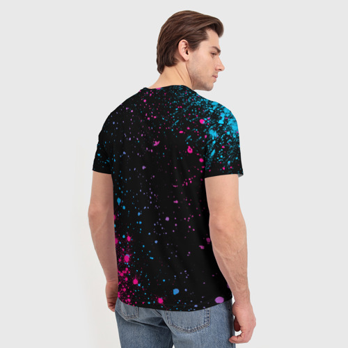 Мужская футболка 3D с принтом Bon Jovi - neon gradient: надпись, символ, вид сзади #2