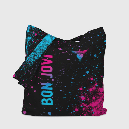 Шоппер 3D с принтом Bon Jovi - neon gradient: надпись, символ, вид сбоку #3