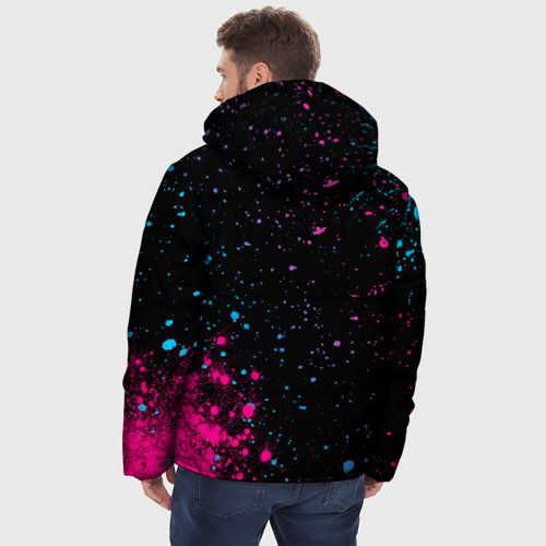 Мужская зимняя куртка 3D с принтом Bon Jovi - neon gradient: надпись, символ, вид сзади #2