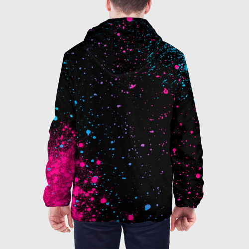 Мужская куртка 3D с принтом Bon Jovi - neon gradient: надпись, символ, вид сзади #2