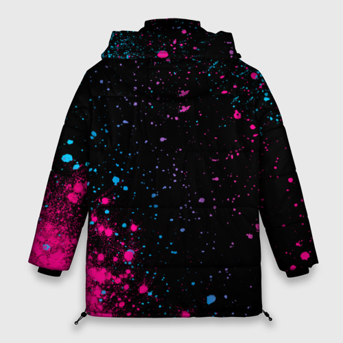 Женская зимняя куртка 3D с принтом Bon Jovi - neon gradient: надпись, символ, вид сзади #1