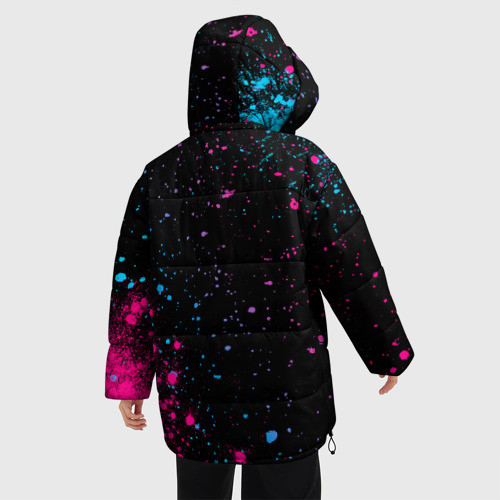 Женская зимняя куртка 3D с принтом Bon Jovi - neon gradient: надпись, символ, вид сзади #2