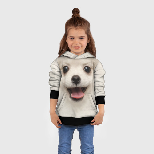Детская толстовка 3D Белая собачка - Померанский Шпиц, цвет черный - фото 4
