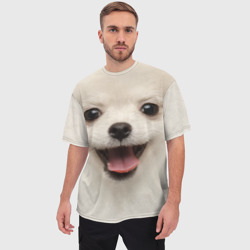 Мужская футболка oversize 3D Белая собачка - Померанский Шпиц - фото 2