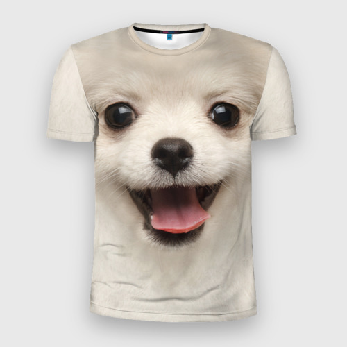 Мужская футболка 3D Slim Белая собачка - Померанский Шпиц, цвет 3D печать