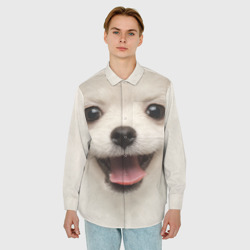 Мужская рубашка oversize 3D Белая собачка - Померанский Шпиц - фото 2