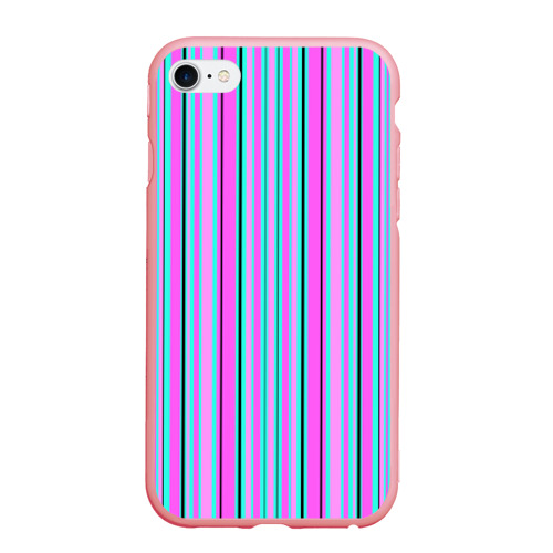 Чехол для iPhone 6/6S матовый с принтом Розово-голубой неновый полосатый узор, вид спереди #2