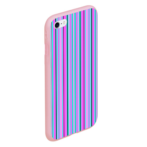 Чехол для iPhone 6/6S матовый с принтом Розово-голубой неновый полосатый узор, вид сбоку #3