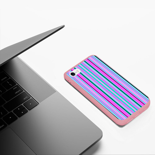 Чехол для iPhone 6/6S матовый с принтом Розово-голубой неновый полосатый узор, фото #5