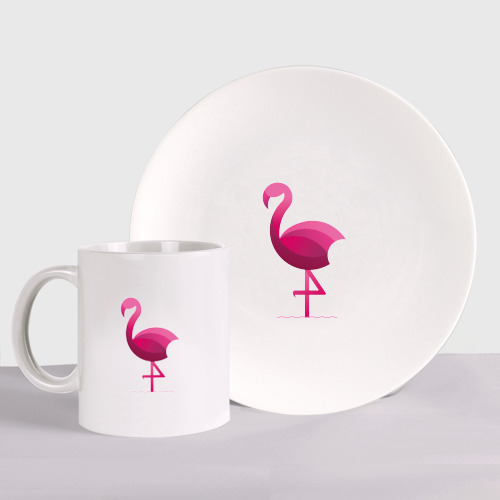 Набор: тарелка + кружка Фламинго минималистичный