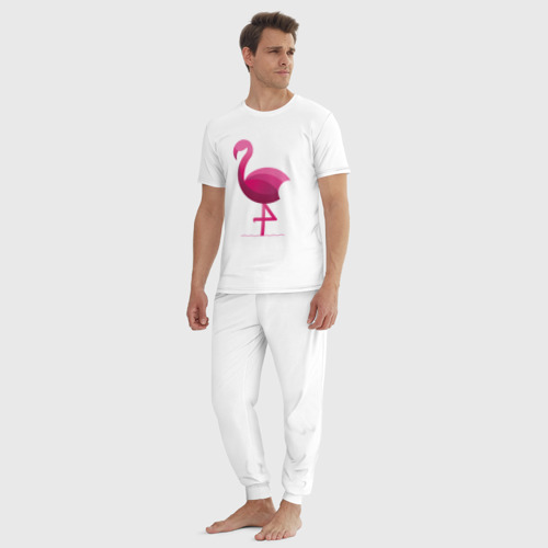 Мужская пижама хлопок Фламинго минималистичный, цвет белый - фото 5