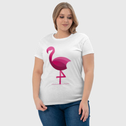 Футболка с принтом Фламинго минималистичный для женщины, вид на модели спереди №4. Цвет основы: белый