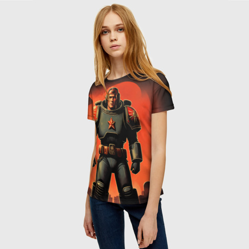 Женская футболка 3D Космический десантник ретро, цвет 3D печать - фото 3