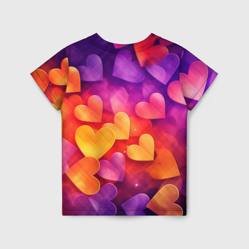 Детская футболка 3D Разноцветные сердечки, цвет 3D печать - фото 2