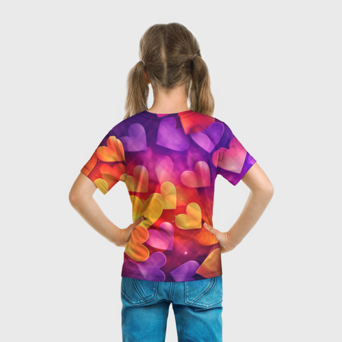 Детская футболка 3D Разноцветные сердечки, цвет 3D печать - фото 6