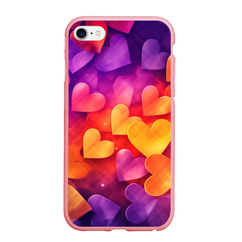 Чехол для iPhone 6/6S матовый с принтом Разноцветные   сердечки, вид спереди #2