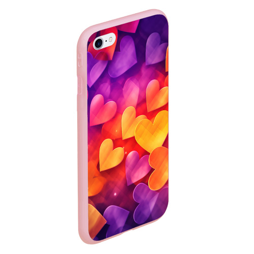 Чехол для iPhone 6/6S матовый с принтом Разноцветные   сердечки, вид сбоку #3