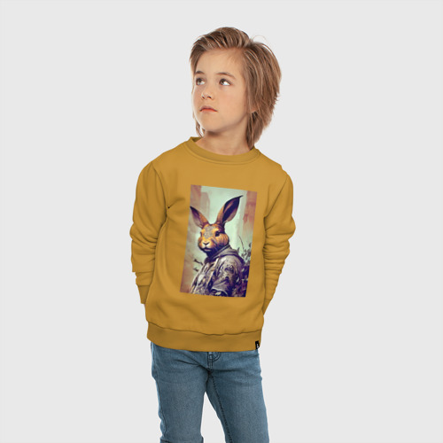 Детский свитшот хлопок с принтом Модный зайчара - нейросеть, вид сбоку #3