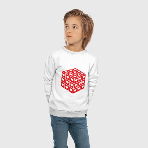 Детский свитшот хлопок Куб с сердечками, цвет белый - фото 5