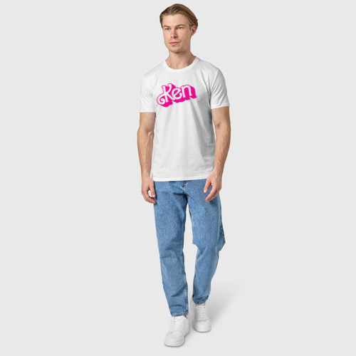 Мужская футболка хлопок Логотип розовый Кен, цвет белый - фото 5