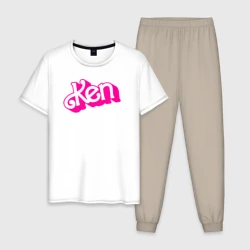 Мужская пижама с белой футболкой хлопок Логотип розовый Кен