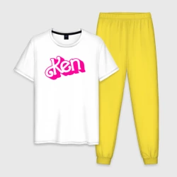 Мужская пижама с белой футболкой хлопок Логотип розовый Кен