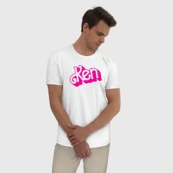 Мужская пижама с белой футболкой хлопок Логотип розовый Кен - фото 2