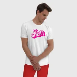 Мужская пижама с белой футболкой хлопок Логотип розовый Кен - фото 2