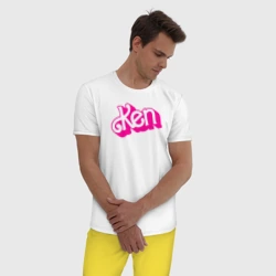 Мужская пижама с белой футболкой хлопок Логотип розовый Кен - фото 2