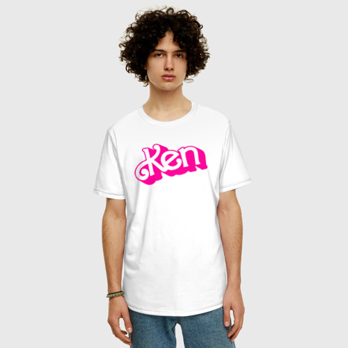 Мужская футболка хлопок Oversize Логотип розовый Кен, цвет белый - фото 3