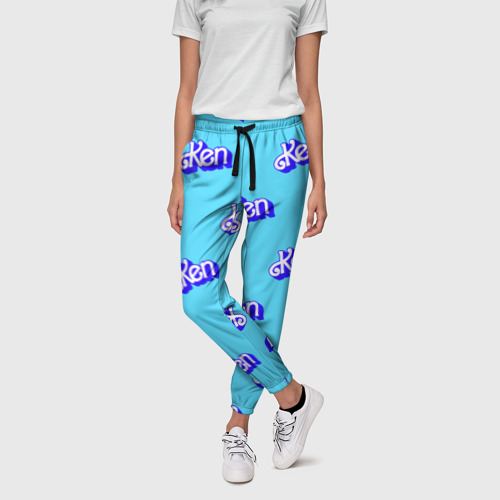 Женские брюки 3D Синий логотип Кен - паттерн, цвет 3D печать - фото 3