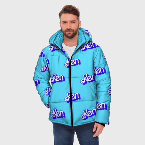 Мужская зимняя куртка 3D Синий логотип Кен - паттерн, цвет черный - фото 3