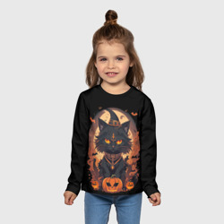 Детский лонгслив 3D Черный кот в хеллоуине - фото 2