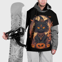 Накидка на куртку 3D Черный кот в хеллоуине