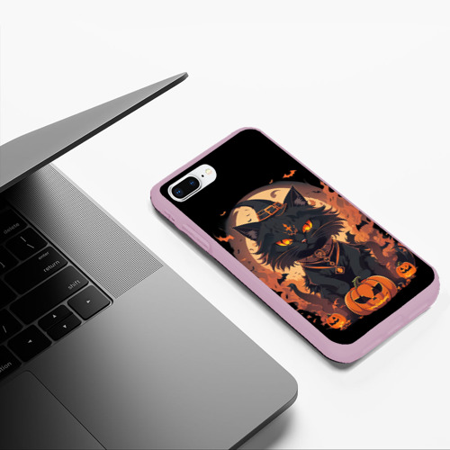 Чехол для iPhone 7Plus/8 Plus матовый Черный кот в хеллоуине, цвет розовый - фото 5
