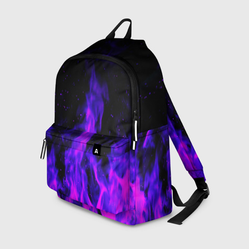 Рюкзак 3D с принтом Неоновый огонь на черном фоне, вид спереди #2