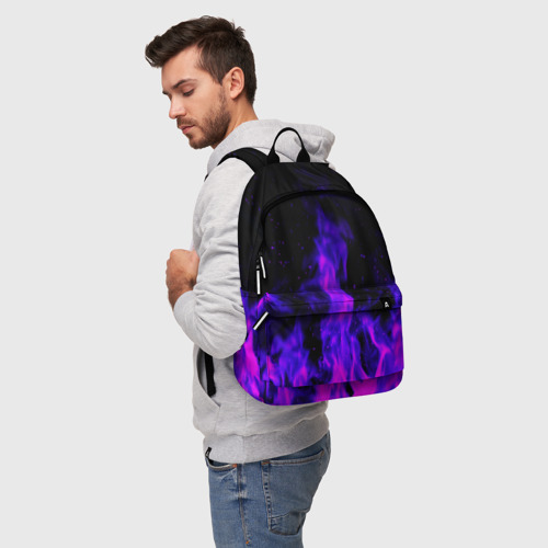 Рюкзак 3D с принтом Неоновый огонь на черном фоне, фото на моделе #1