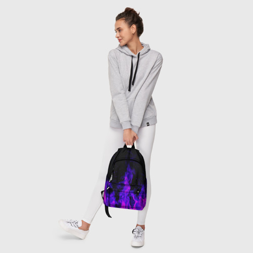 Рюкзак 3D с принтом Неоновый огонь на черном фоне, фото #6