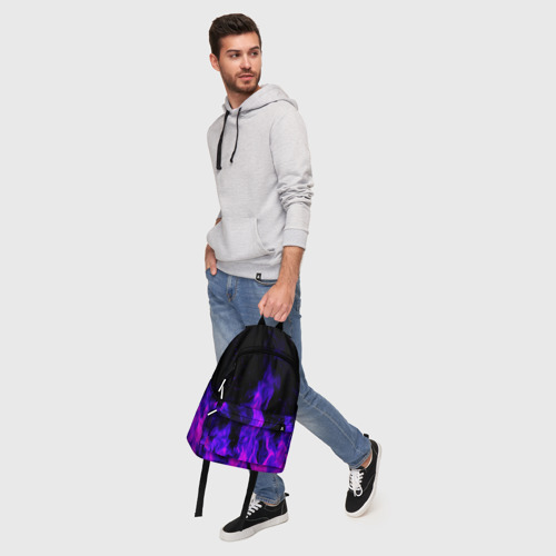 Рюкзак 3D с принтом Неоновый огонь на черном фоне, фото #5