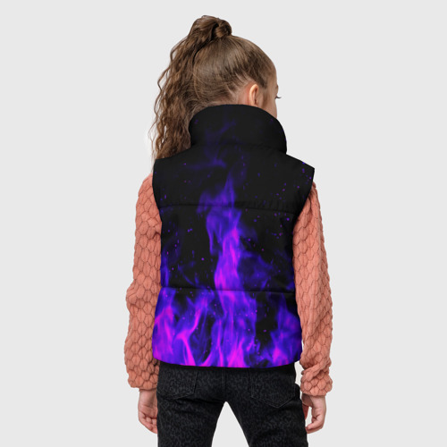Детский жилет утепленный 3D с принтом Неоновый огонь на черном фоне, вид сзади #2