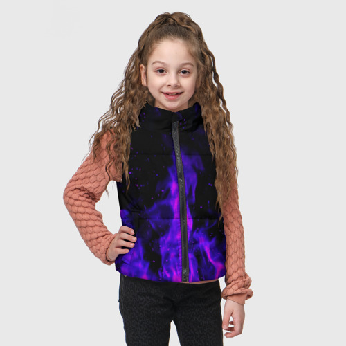 Детский жилет утепленный 3D с принтом Неоновый огонь на черном фоне, фото на моделе #1