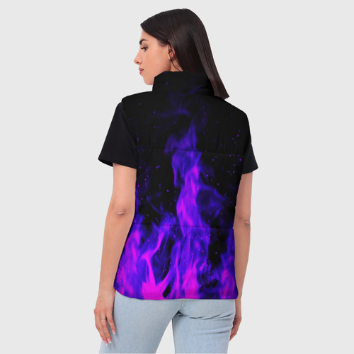 Женский жилет утепленный 3D с принтом Неоновый огонь на черном фоне, вид сзади #2