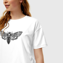 Женская футболка хлопок Oversize Бабочка Мёртвая голова гравюра - фото 2
