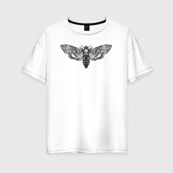 Женская футболка хлопок Oversize Бабочка Мёртвая голова гравюра