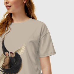 Женская футболка хлопок Oversize Азирафель и Кроули Благие знамения - фото 2