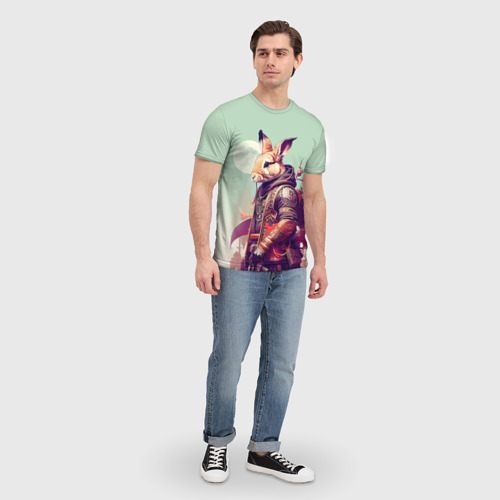 Мужская футболка 3D с принтом Заяц на фоне луны - фантазия - нейросеть, вид сбоку #3