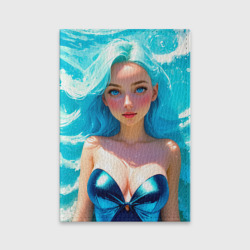 Обложка для паспорта матовая кожа Девушка на фоне бирюзовых волн