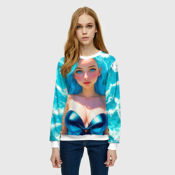 Женский свитшот 3D Девушка на фоне бирюзовых волн - фото 2