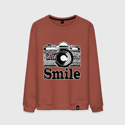 Мужской свитшот хлопок Smile camera, цвет кирпичный